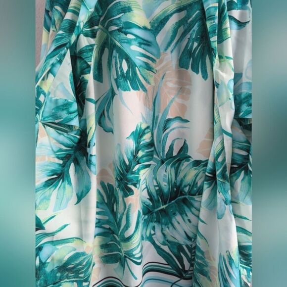 Chicos black label green white palm print open front kimono top coverup M/L - Picture 5 of 8